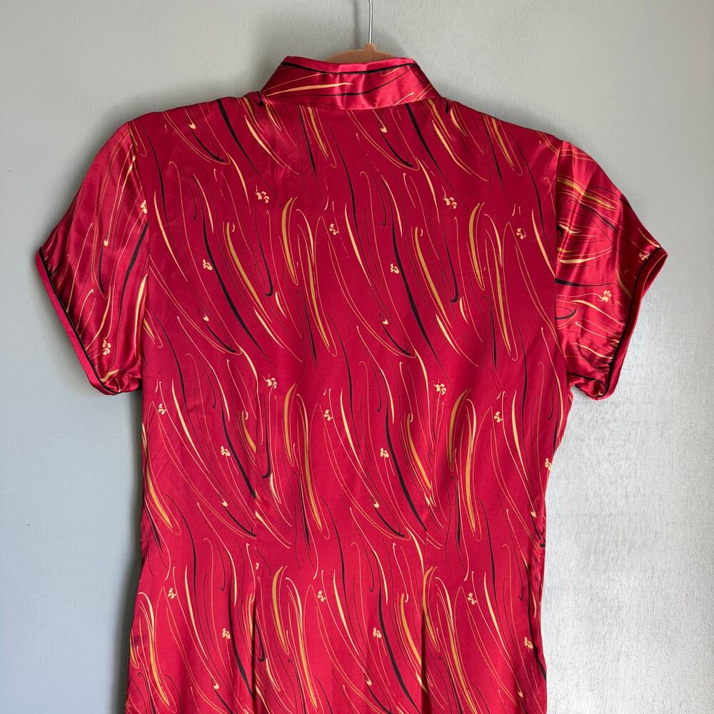 Vintage Chinese Qipao Women's XS/32 Red Black 100% Dress Mandarin Collar Retro - Picture 9 of 12